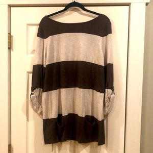 Caslon- NWT- oatmeal/dark brown stripe tunic sweater - size large